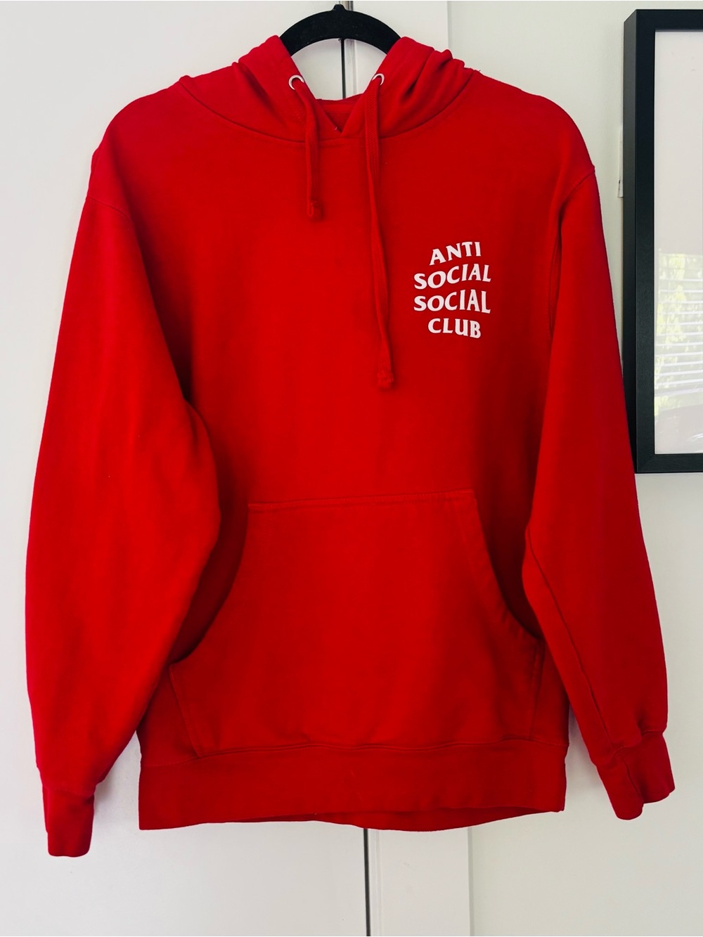 Authentic Anti-Social Social Club Red Hooded Sweatershirt cotton